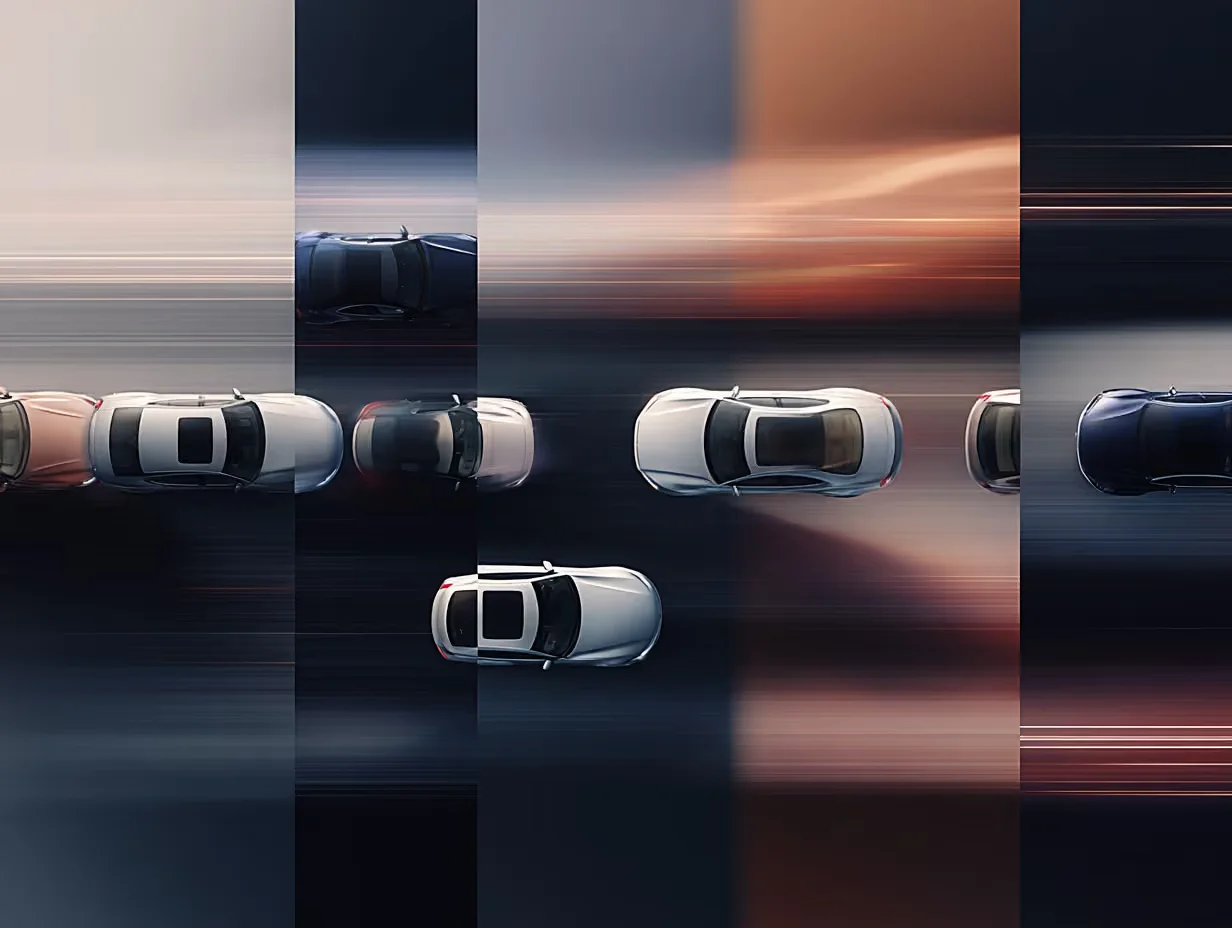 Cars seen from above, blurred by motion
